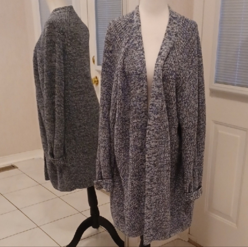 New Blue & White Long Open-Front Cardigan - Size 2X (US18)